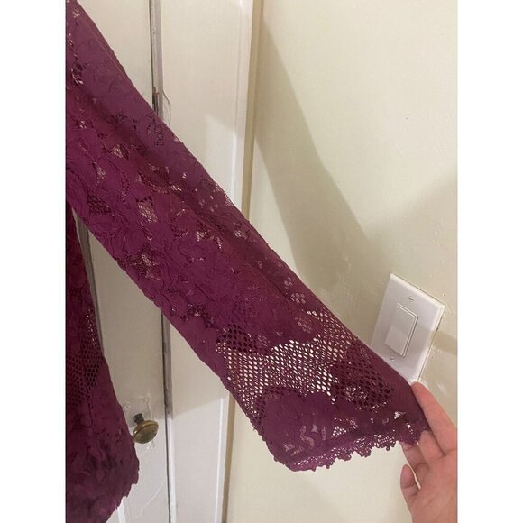 Lulu's Women's Burgandy Lace Bell Sleeve Long Sleeve Dress - Medium - Picture 3 of 16